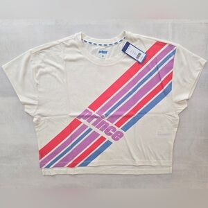 PRINCE Pickleball Cropped Tee Cream with Red and Purple Stripes NWT XL, New